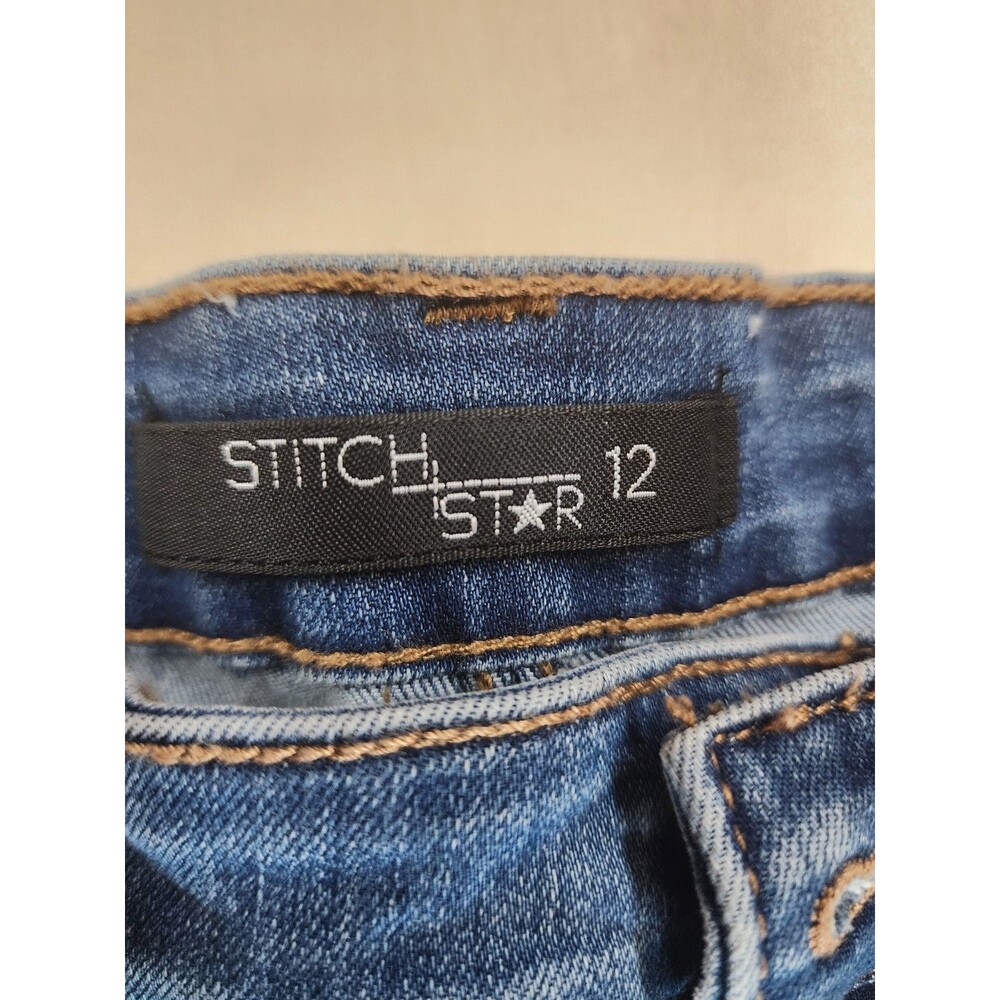 Stitch Star Jeans Womens 12 Blue Cropped Distressed Straight Fit NWT